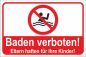 Preview: Schild mit Piktogramm und Text Baden verboten